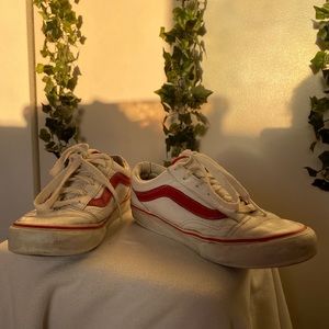 Vintage white and red leather vans, size 8